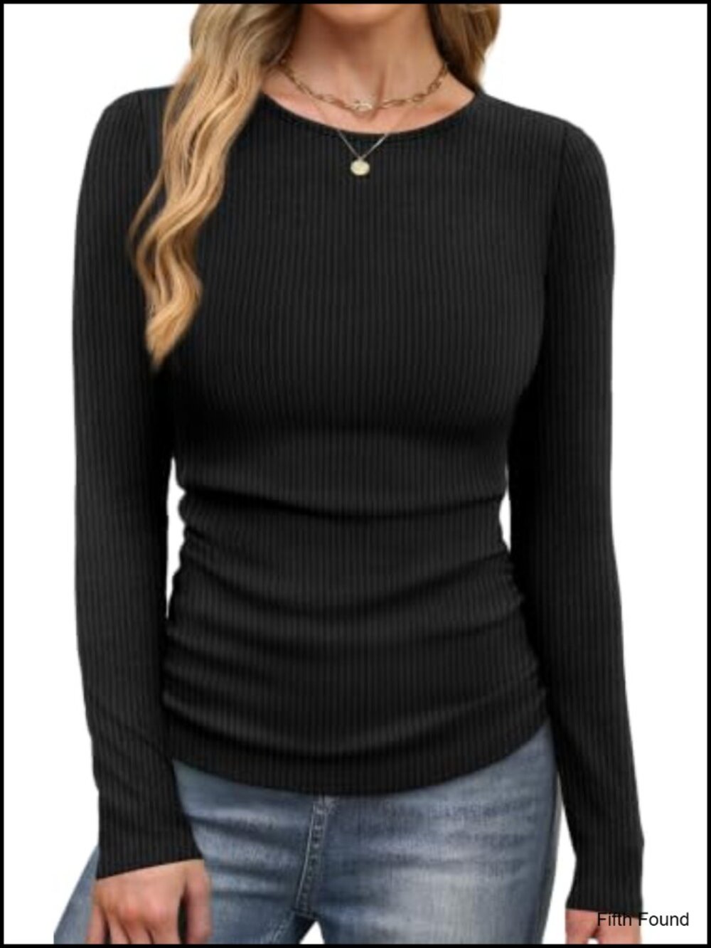 Long Sleeve Thermal Shirts for Women Rib Knit Crew Neck Basic Top